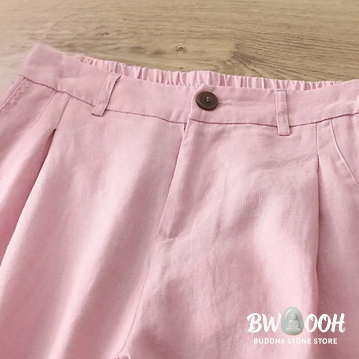 Buddha Stones Solid Color Cotton Women’s Button Wide Leg Pants With Pockets - Women’s Wide Leg Pants