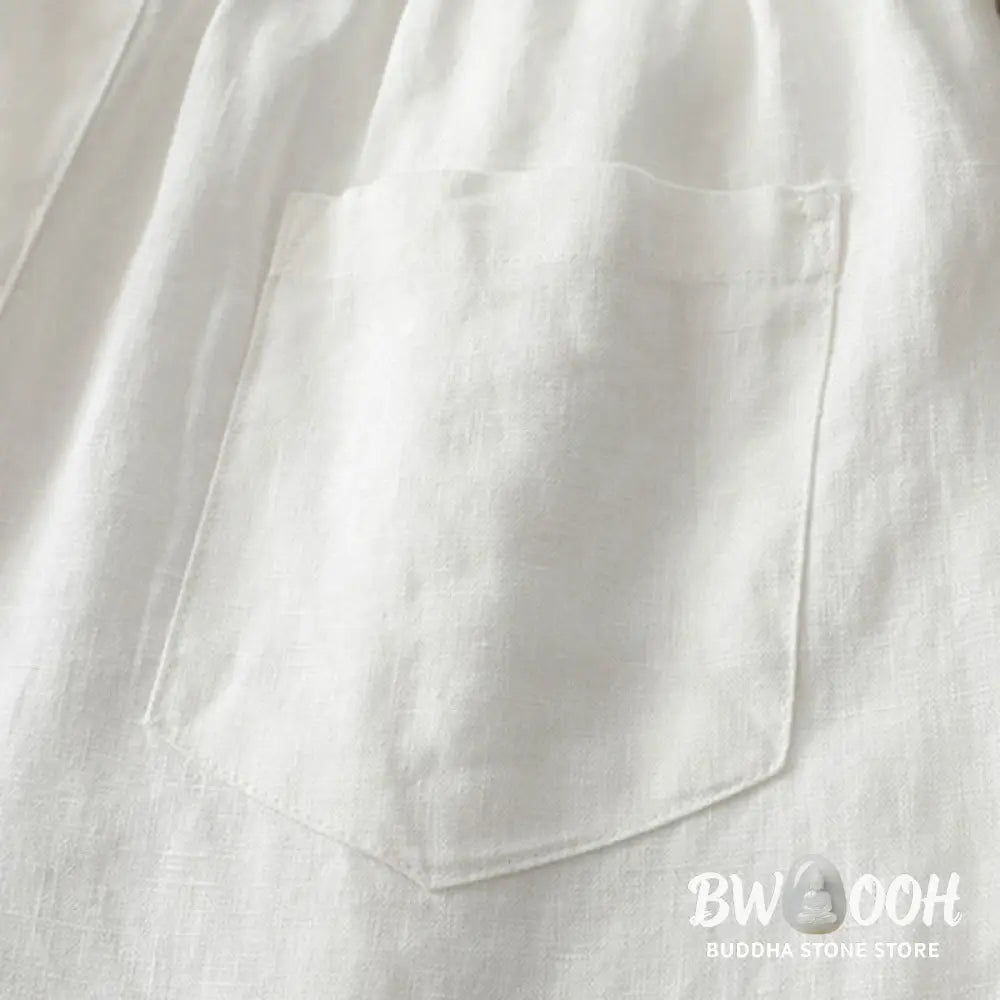 Buddha Stones Solid Color Cotton Women’s Button Wide Leg Pants With Pockets - Women’s Wide Leg Pants