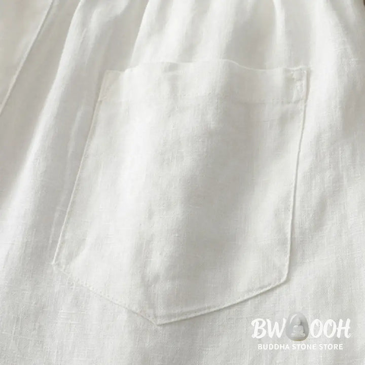 Buddha Stones Solid Color Cotton Women’s Button Wide Leg Pants With Pockets - Women’s Wide Leg Pants