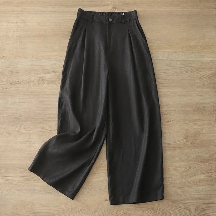 Buddha Stones Solid Color Cotton Women’s Button Wide Leg Pants With Pockets - Black / US4，UK/AU8，EU36 (L) - Women’s