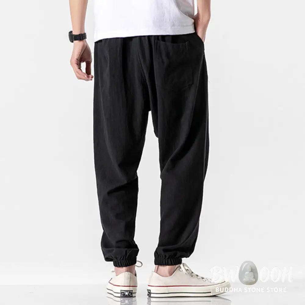 Buddha Stones Solid Color Drawstring Cotton Men&
