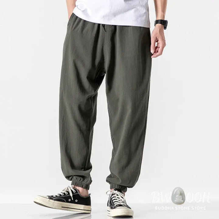 Buddha Stones Solid Color Drawstring Cotton Men&