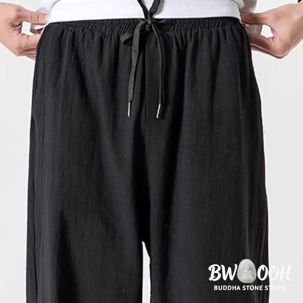 Buddha Stones Solid Color Drawstring Cotton Men&