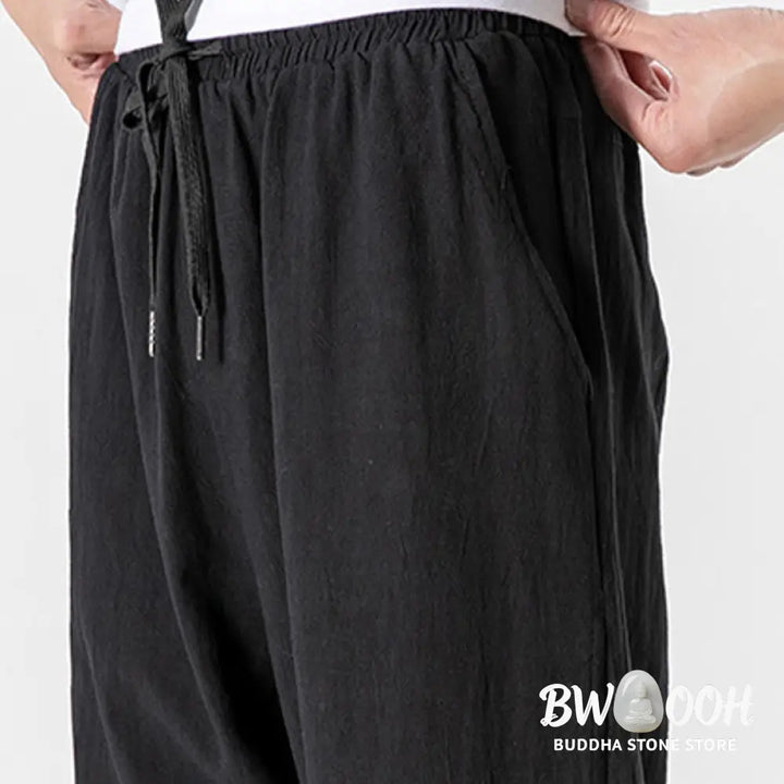 Buddha Stones Solid Color Drawstring Cotton Men&