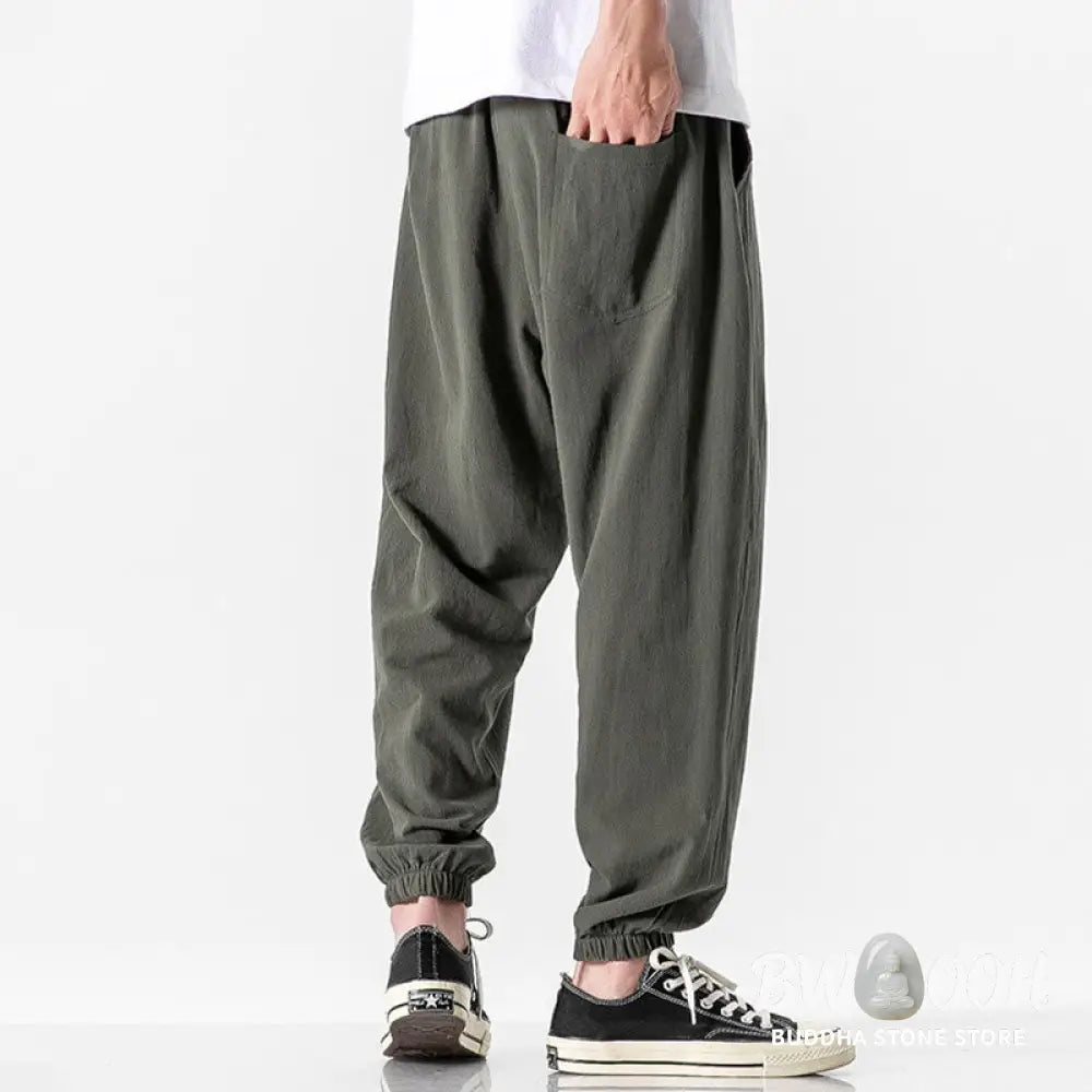 Buddha Stones Solid Color Drawstring Cotton Men&