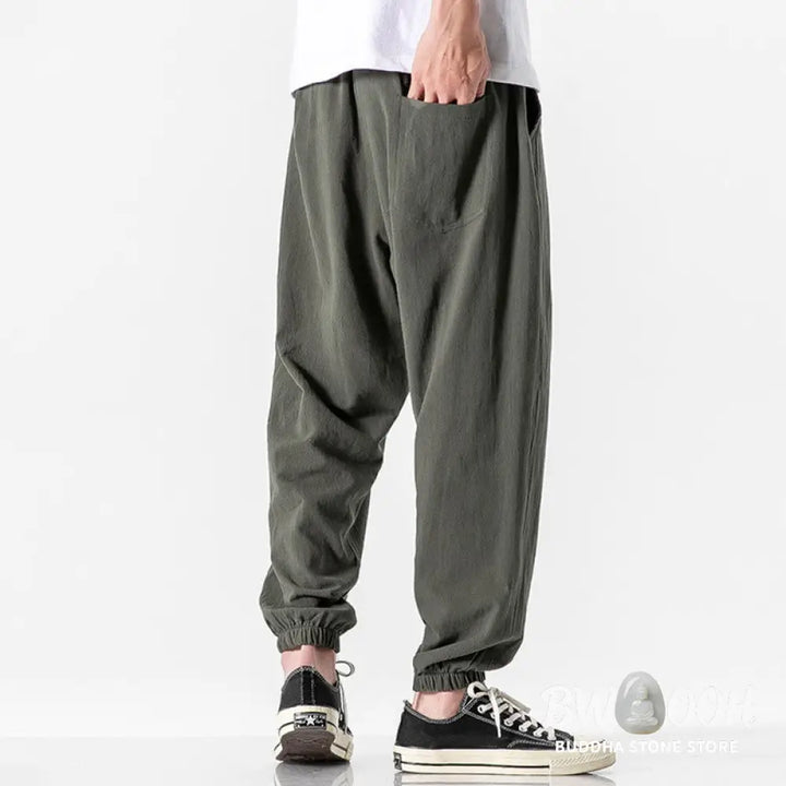 Buddha Stones Solid Color Drawstring Cotton Men&