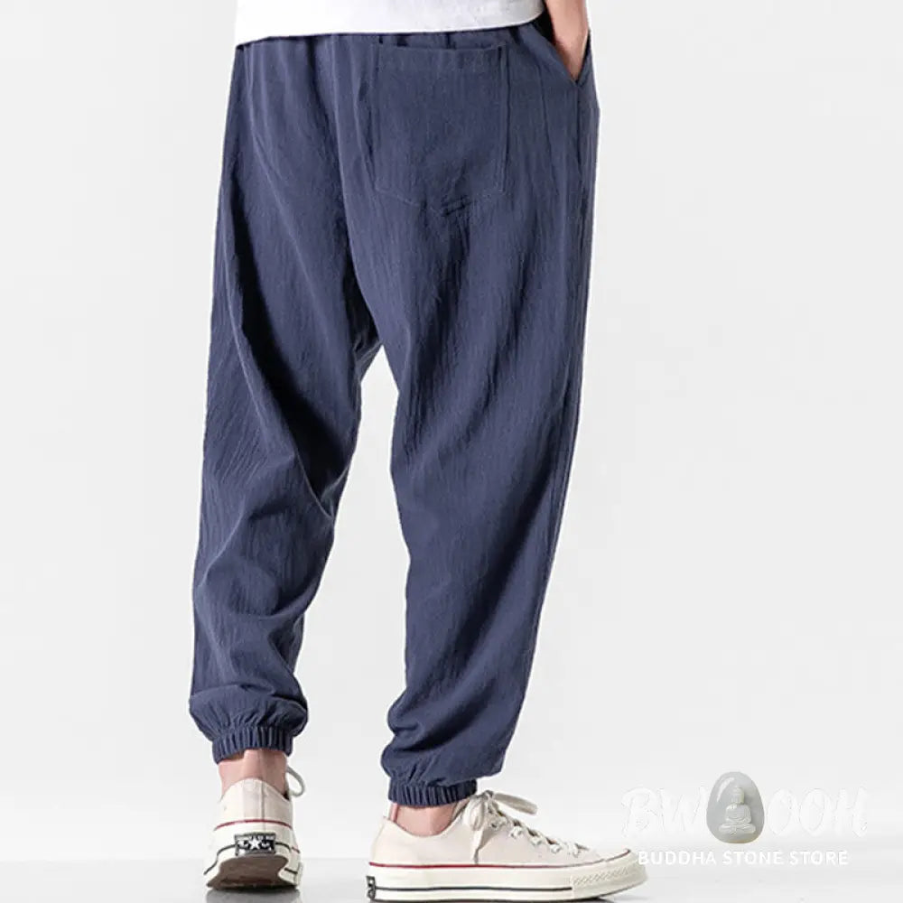 Buddha Stones Solid Color Drawstring Cotton Men&