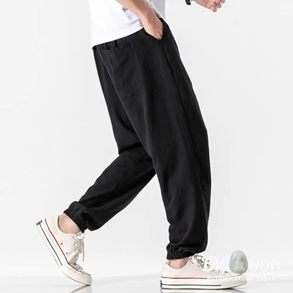 Buddha Stones Solid Color Drawstring Cotton Men&