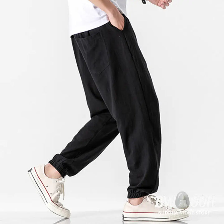 Buddha Stones Solid Color Drawstring Cotton Men&