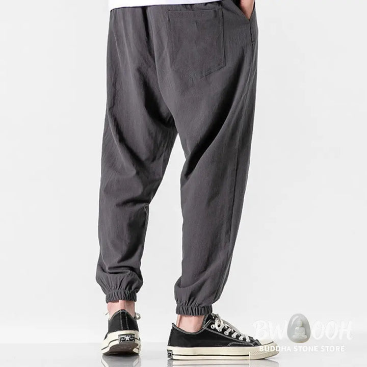 Buddha Stones Solid Color Drawstring Cotton Men&