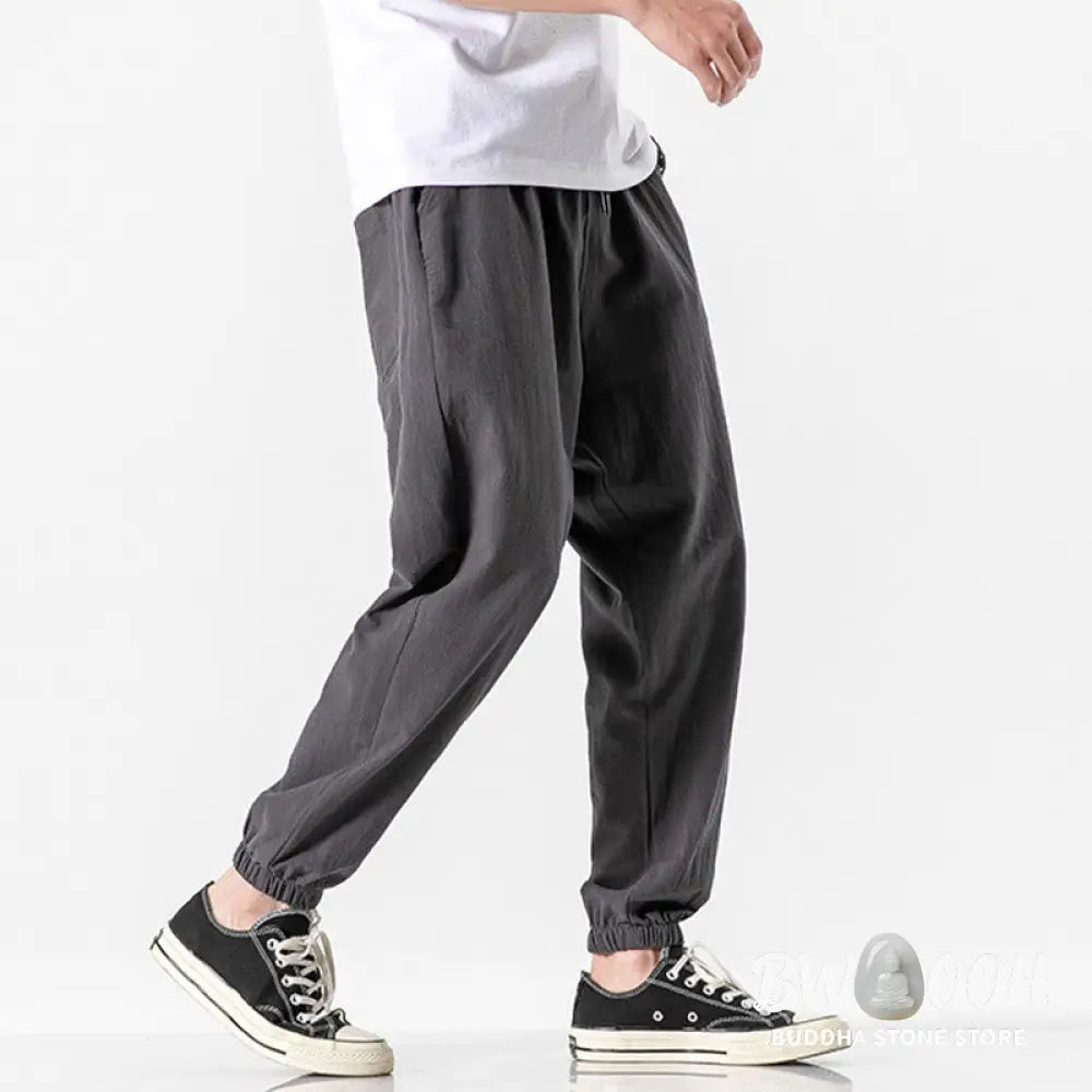 Buddha Stones Solid Color Drawstring Cotton Men&