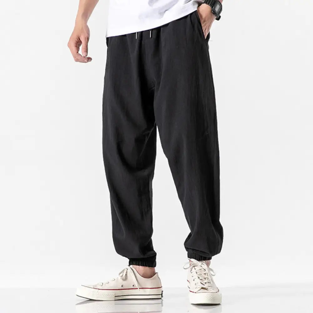 Buddha Stones Solid Color Drawstring Cotton Men&