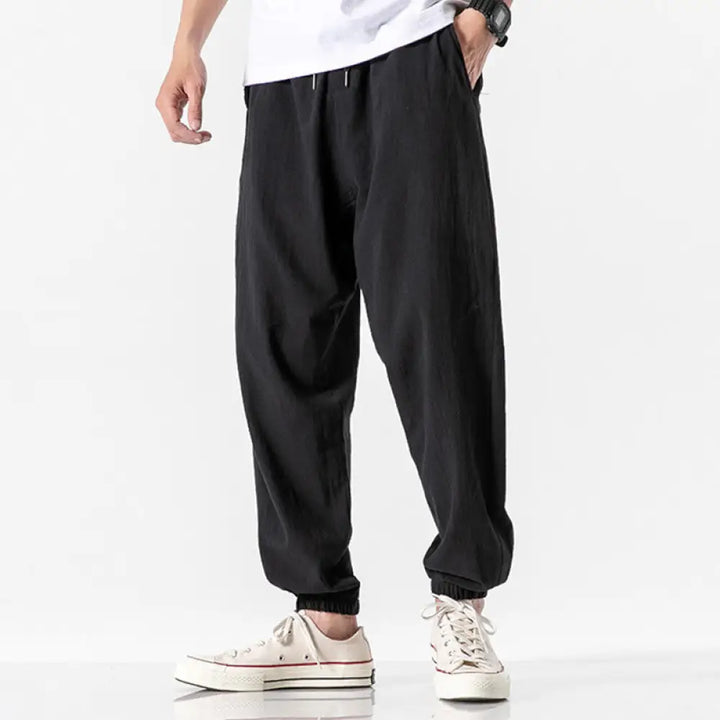 Buddha Stones Solid Color Drawstring Cotton Men&