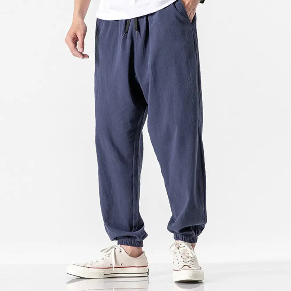 Buddha Stones Solid Color Drawstring Cotton Men&