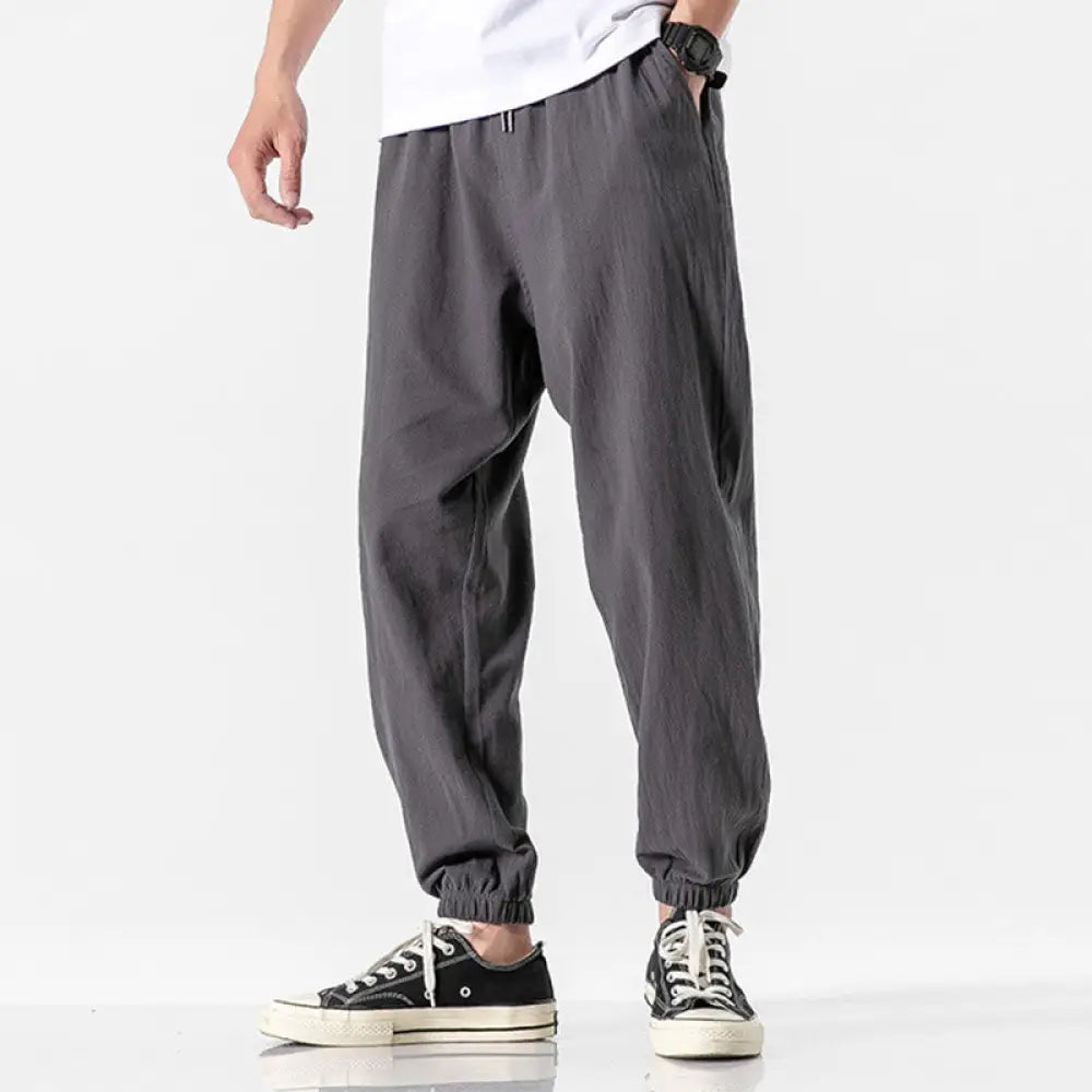 Buddha Stones Solid Color Drawstring Cotton Men&