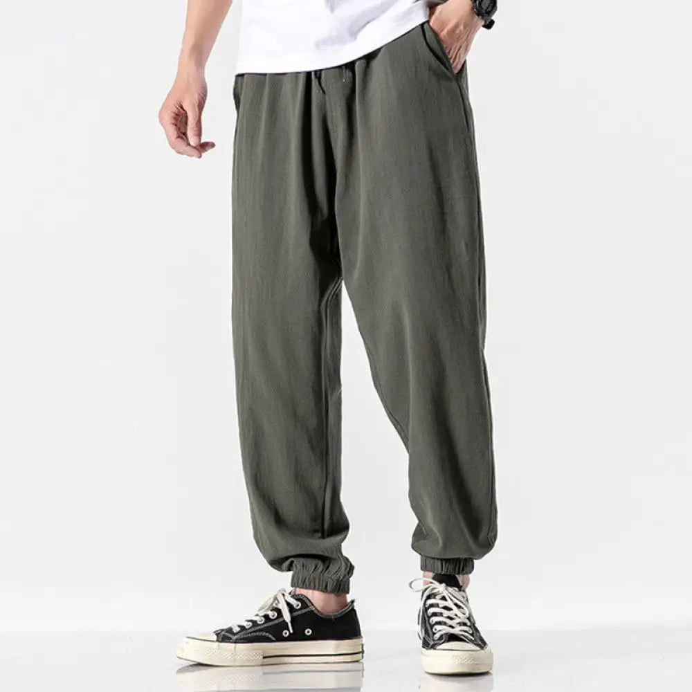 BWOOOH printed yoga pants - Solid Color Drawstring Cotton Men&
