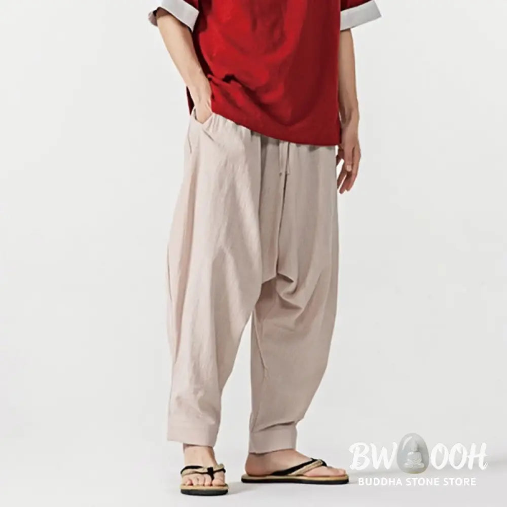Buddha Stones Solid Color Drawstring Men’s Harem Pants With PocketsAnkle-Length (9 Length) - Men’s Harem Pants