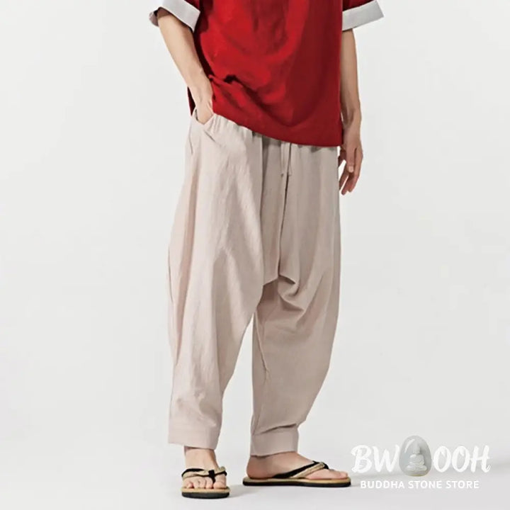 Buddha Stones Solid Color Drawstring Men’s Harem Pants With PocketsAnkle-Length (9 Length) - Men’s Harem Pants