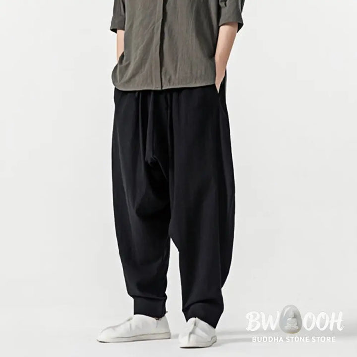 Buddha Stones Solid Color Drawstring Men’s Harem Pants With PocketsAnkle-Length (9 Length) - Men’s Harem Pants