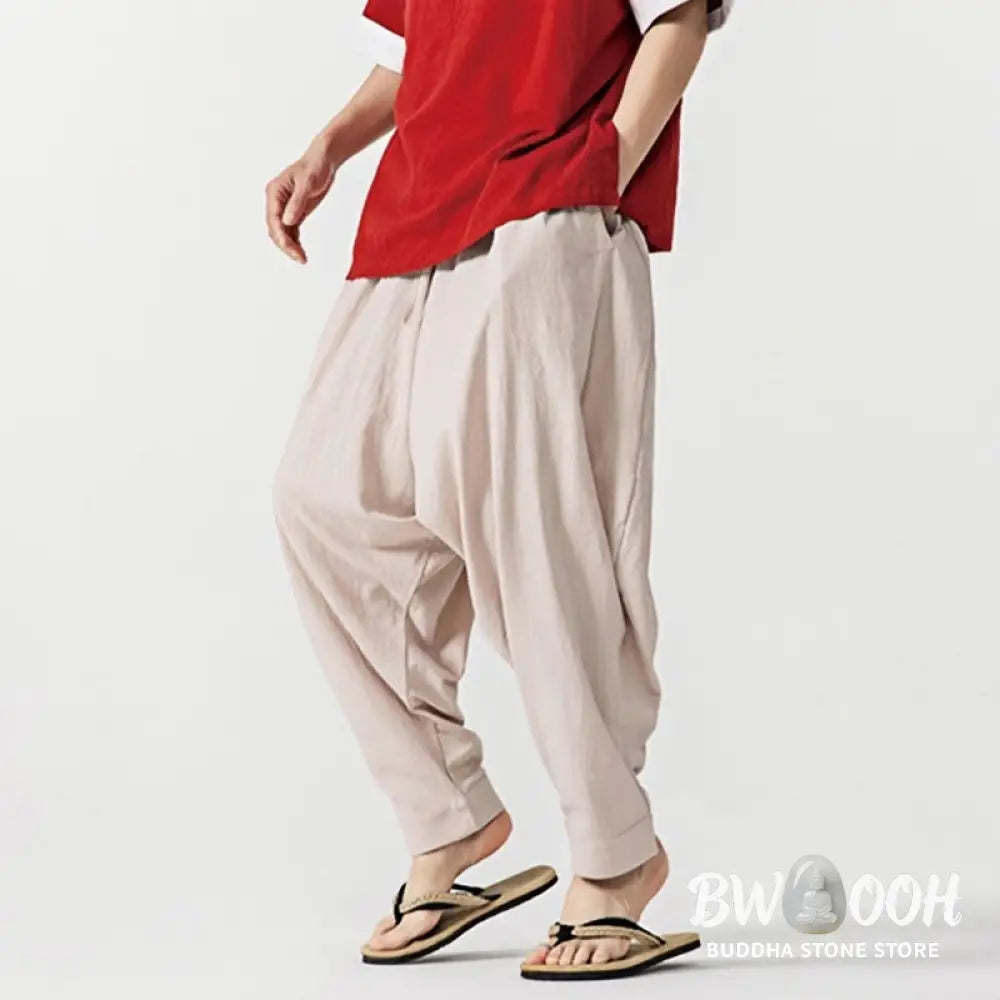 Buddha Stones Solid Color Drawstring Men’s Harem Pants With PocketsAnkle-Length (9 Length) - Men’s Harem Pants