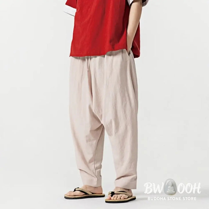 Buddha Stones Solid Color Drawstring Men’s Harem Pants With PocketsAnkle-Length (9 Length) - Men’s Harem Pants