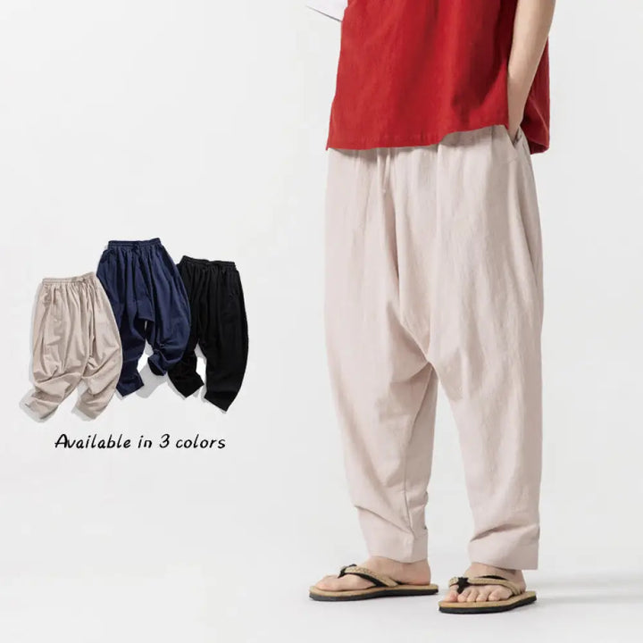 Buddha Stones Solid Color Drawstring Men’s Harem Pants With PocketsAnkle-Length (9 Length) - Beige / US/UK/AU36，EU46