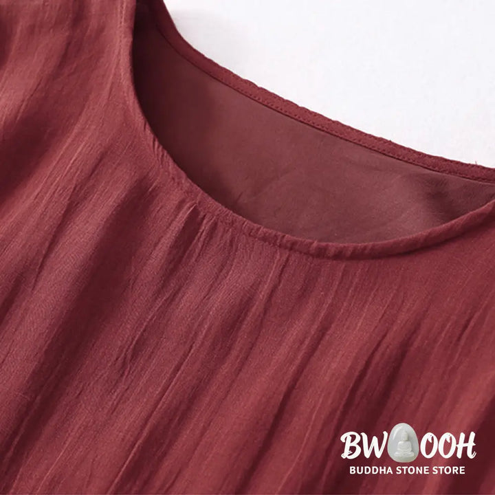 Buddha Stones Solid Color Embroidery Short Sleeve Cotton Midi Dress - Midi Dress