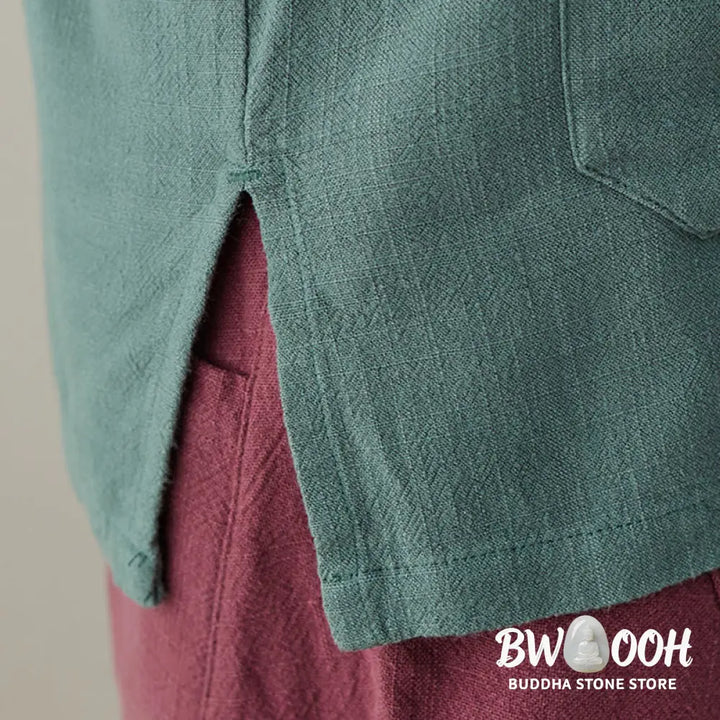 Buddha Stones Solid Color Frog-button Long Sleeve Cotton Linen Women’s Shirts With Pockets - Women’s Shirts