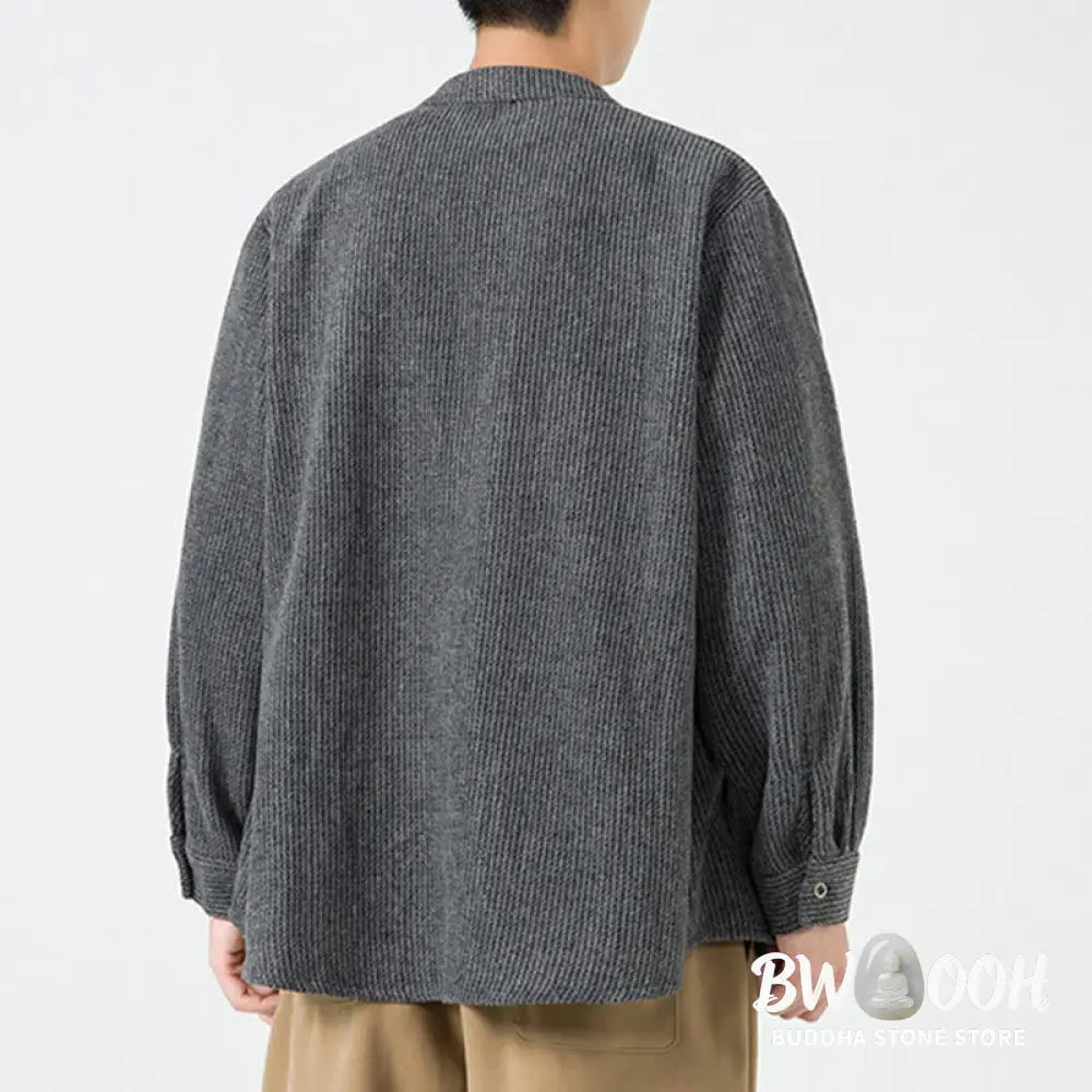 Buddha Stones Solid Color Frog-Button Long Sleeve Men’s Cotton Corduroy Jacket With Pockets - Men’s Jacket