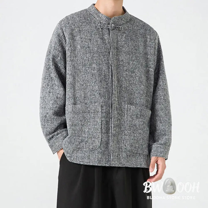 Buddha Stones Solid Color Frog-Button Long Sleeve Men’s Cotton Corduroy Jacket With Pockets - Men’s Jacket