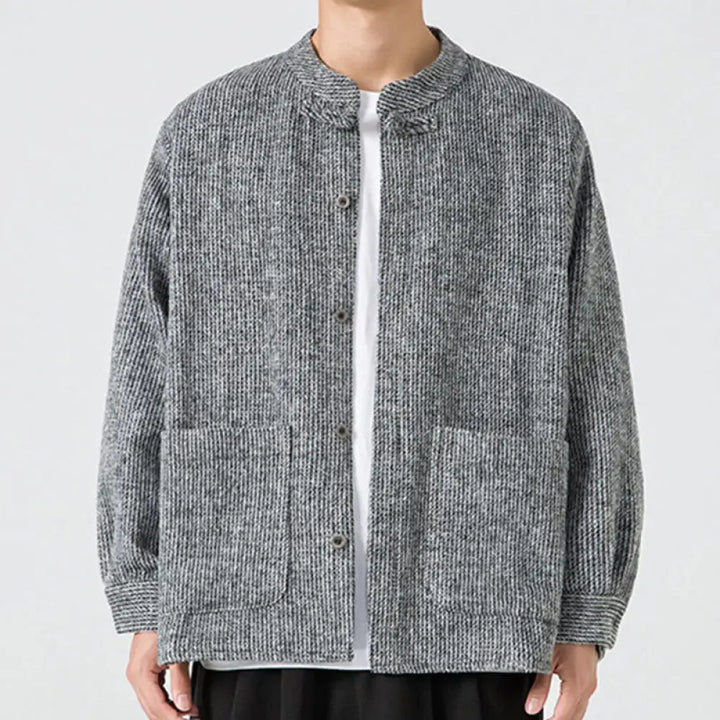 Buddha Stones Solid Color Frog-Button Long Sleeve Men’s Cotton Corduroy Jacket With Pockets - Gray / US/UK/AU38，EU48