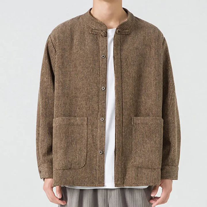 BWOOOH Solid Color Frog-Button Long Sleeve Men&