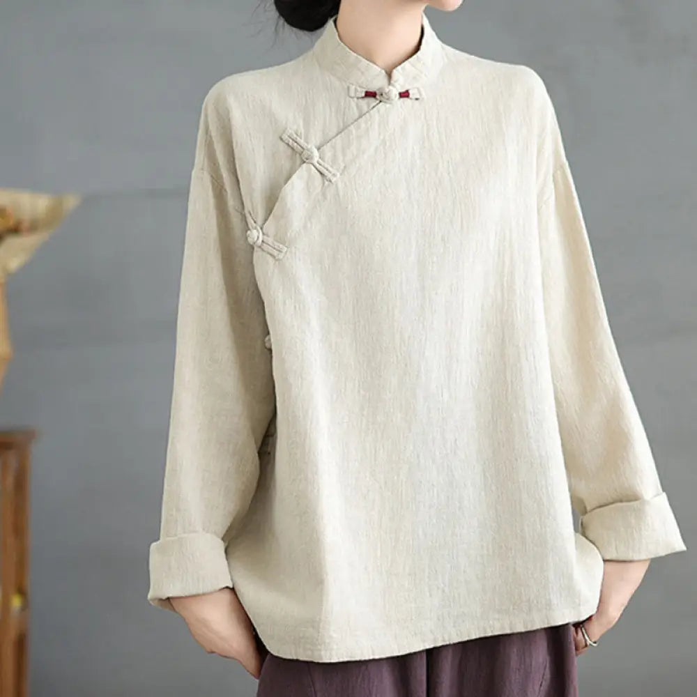 BWOOOH Solid Color Frog-Button Long Sleeve Women&