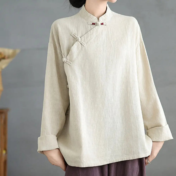 BWOOOH Solid Color Frog-Button Long Sleeve Women&