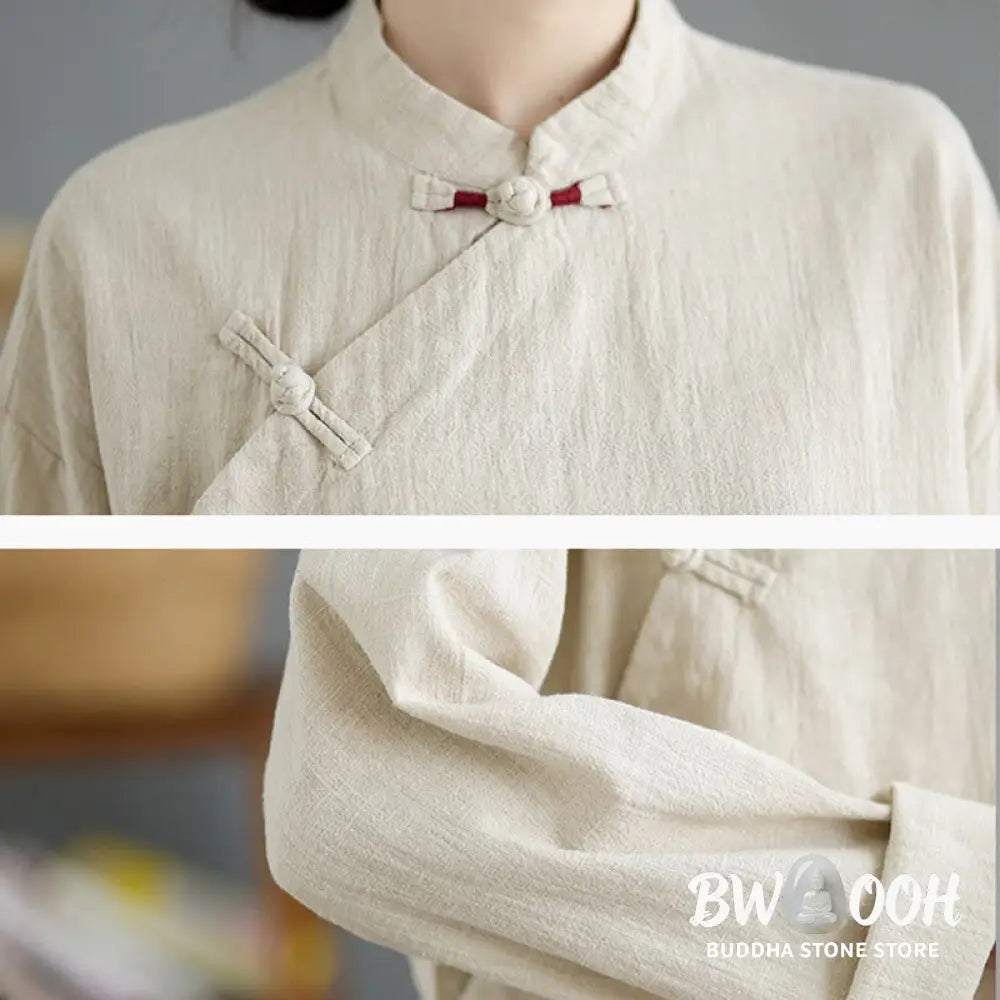Buddha Stones Solid Color Frog-Button Long Sleeve Women’s Shirt - Women’s Shirts