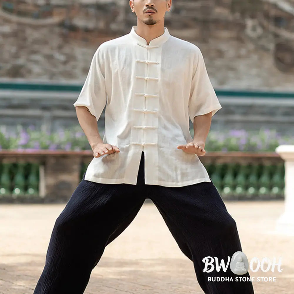 Buddha Stones Solid Color Frog-Button Meditation Prayer Spiritual Zen Tai Chi Qigong Practice Unisex Clothing Set