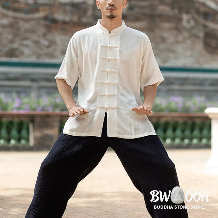 Buddha Stones Solid Color Frog-Button Meditation Prayer Spiritual Zen Tai Chi Qigong Practice Unisex Clothing Set