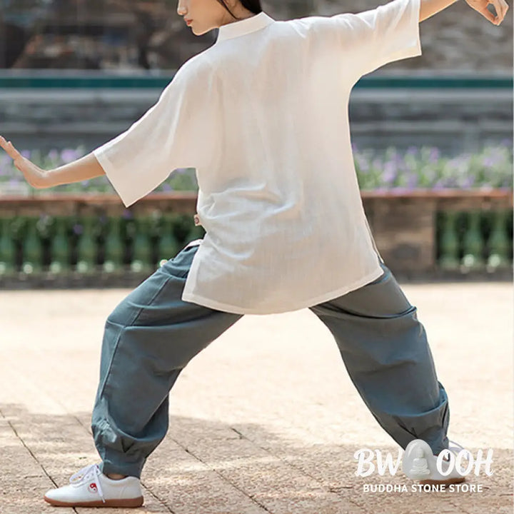 Buddha Stones Solid Color Frog-Button Meditation Prayer Spiritual Zen Tai Chi Qigong Practice Unisex Clothing Set