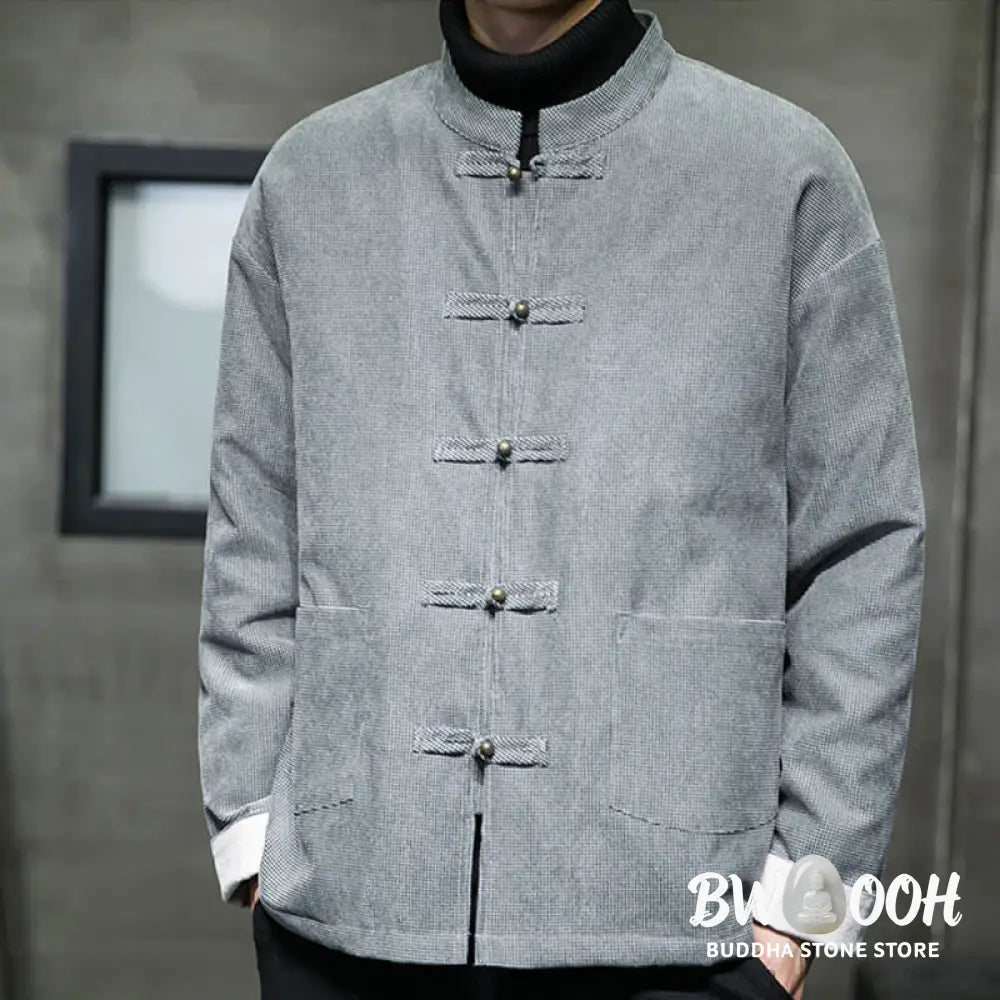 Buddha Stones Solid Color Frog-button Men’s Jacket Shirt Clothing - Men’s Jacket Shirt