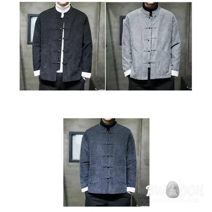 Buddha Stones Solid Color Frog-button Men’s Jacket Shirt Clothing - Men’s Jacket Shirt