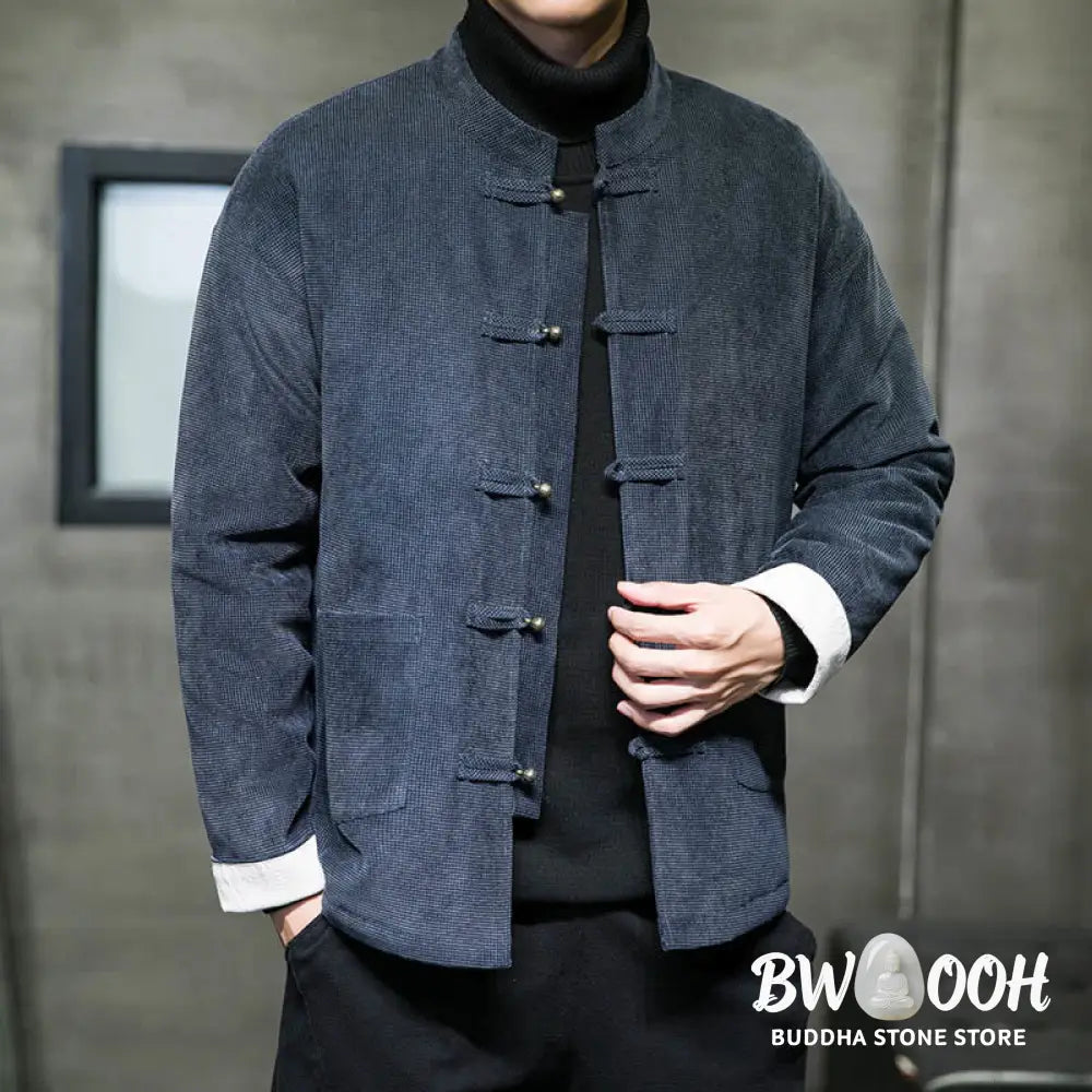 Buddha Stones Solid Color Frog-button Men’s Jacket Shirt Clothing - Men’s Jacket Shirt