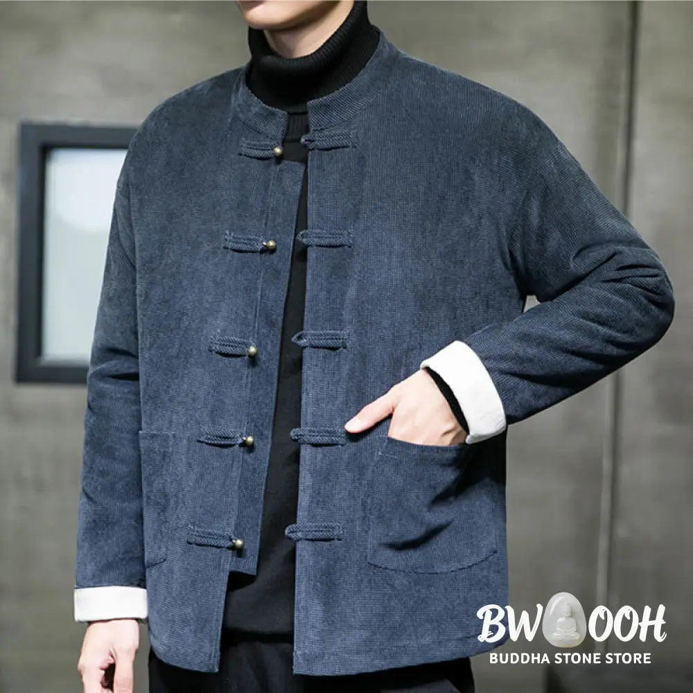Buddha Stones Solid Color Frog-button Men’s Jacket Shirt Clothing - Men’s Jacket Shirt