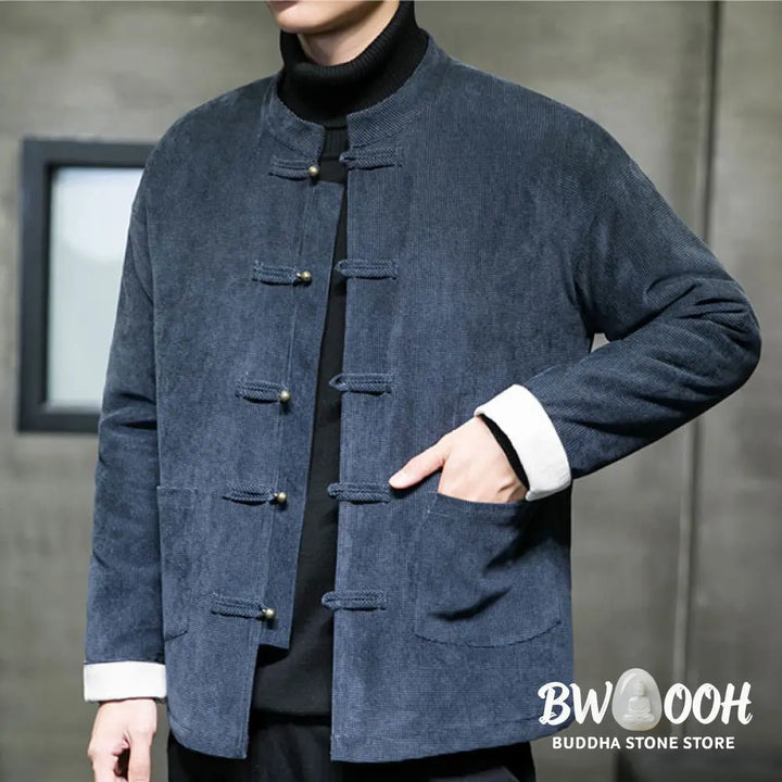 Buddha Stones Solid Color Frog-button Men’s Jacket Shirt Clothing - Men’s Jacket Shirt