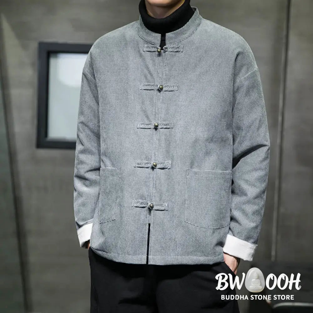 Buddha Stones Solid Color Frog-button Men’s Jacket Shirt Clothing - Men’s Jacket Shirt