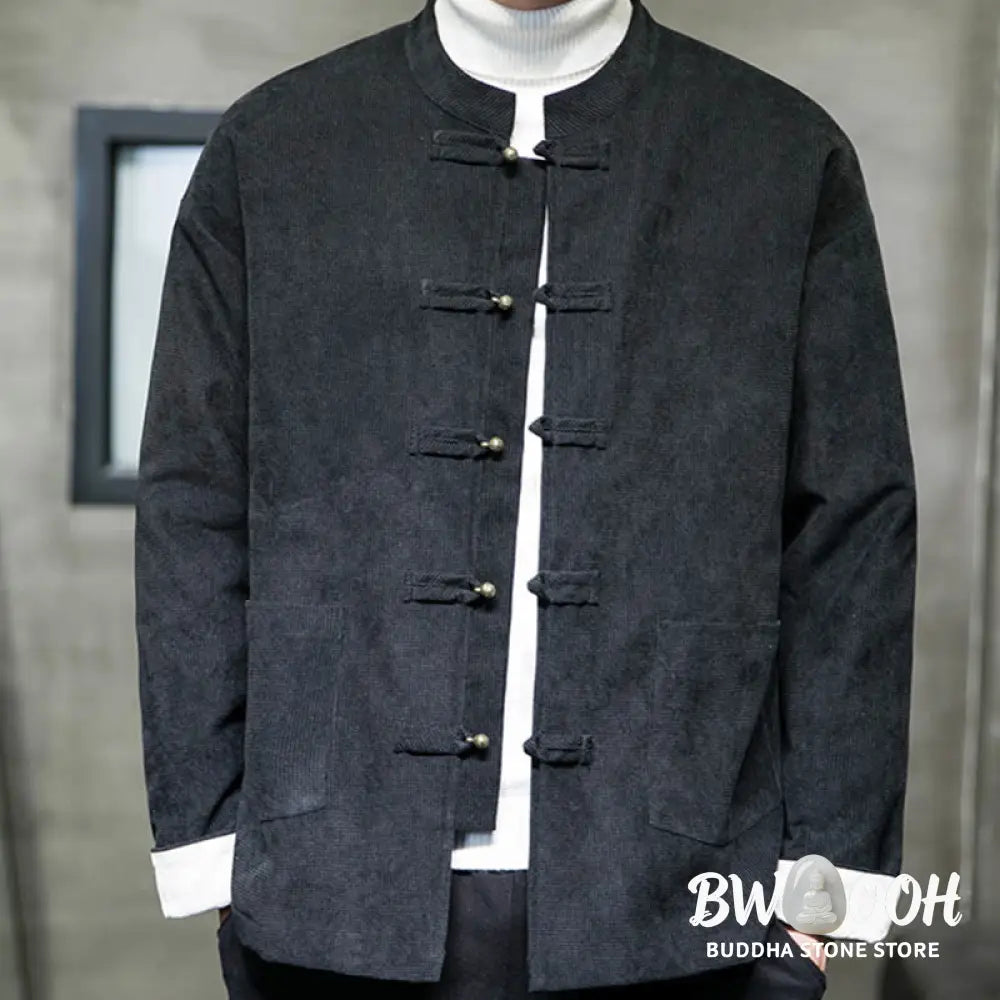 Buddha Stones Solid Color Frog-button Men’s Jacket Shirt Clothing - Men’s Jacket Shirt