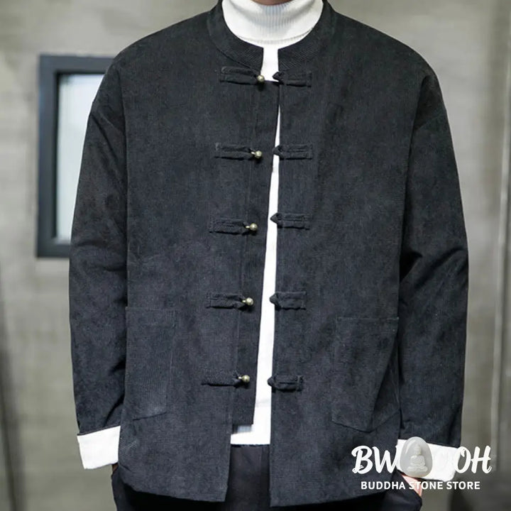 Buddha Stones Solid Color Frog-button Men’s Jacket Shirt Clothing - Men’s Jacket Shirt