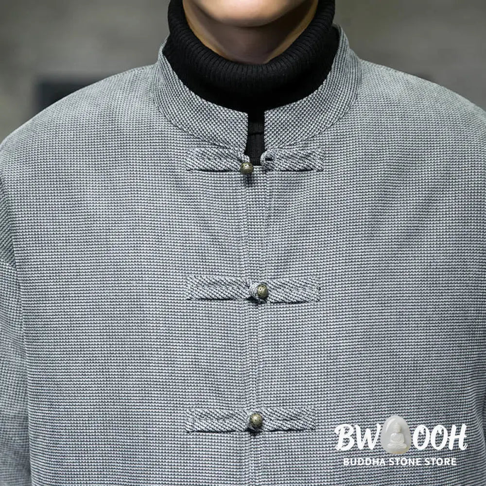 Buddha Stones Solid Color Frog-button Men’s Jacket Shirt Clothing - Men’s Jacket Shirt