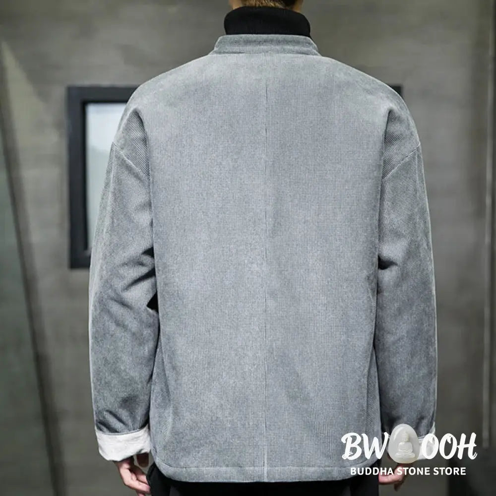 Buddha Stones Solid Color Frog-button Men’s Jacket Shirt Clothing - Men’s Jacket Shirt