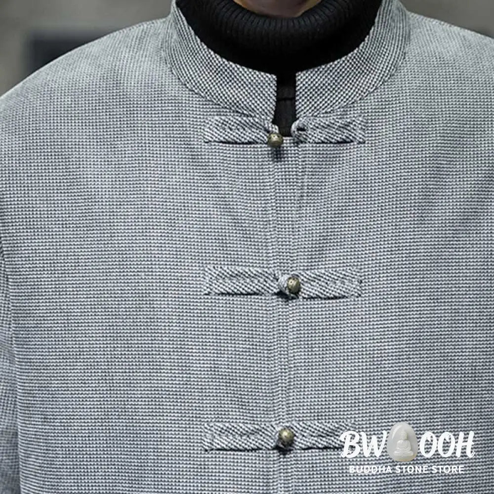 Buddha Stones Solid Color Frog-button Men’s Jacket Shirt Clothing - Men’s Jacket Shirt