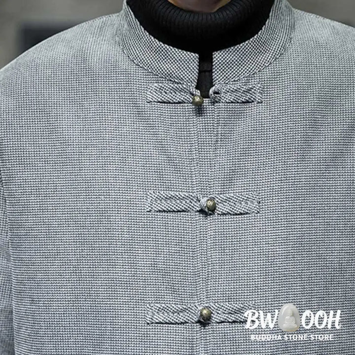 Buddha Stones Solid Color Frog-button Men’s Jacket Shirt Clothing - Men’s Jacket Shirt